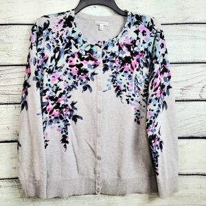 Croft & Barrow XL Gray Floral Cardigan Sweater